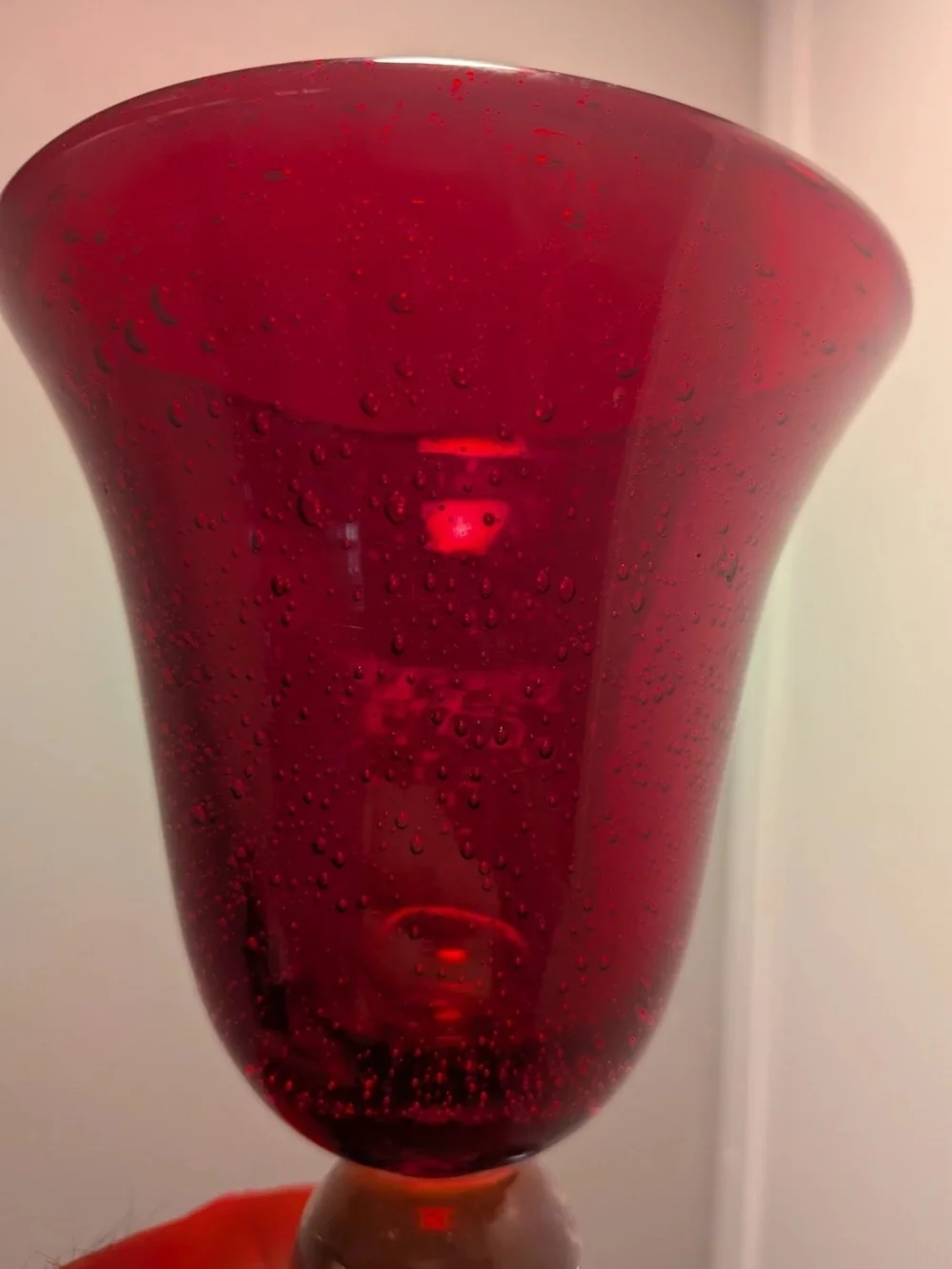 Pair of Artland Iris Ruby Red Seeded Glass Stemmed Goblets